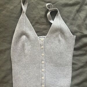 Gray Ribbed Button-Down Women's Top Aerie